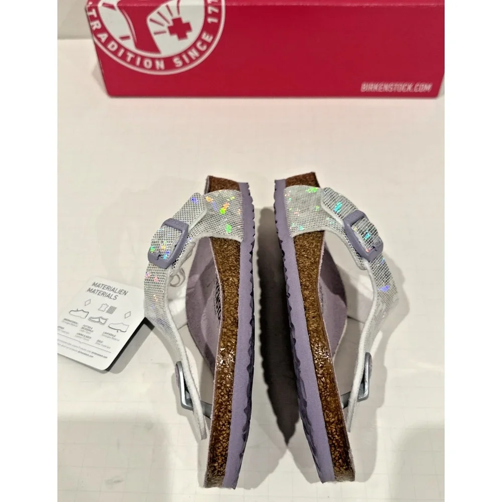 Birkenstock Kids Size EU 30 US K12 Narrow Gizeh Sandals Hologram Silver Lavender
